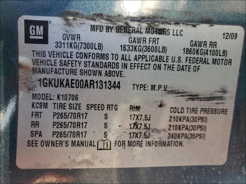 2010 GMC YUKON SLE 1GKUKAE00AR131344