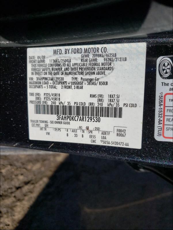 2010 FORD FUSION 3FAHP0KC7AR129530