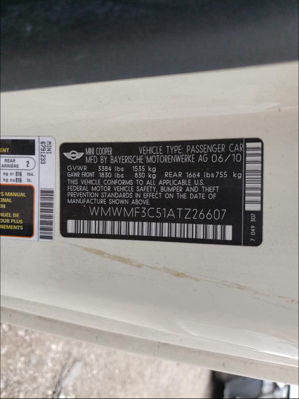 2010 MINI COOPER WMWMF3C51ATZ26607