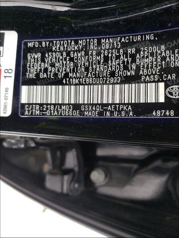 2013 TOYOTA AVALON BAS 4T1BK1EB6DU072933