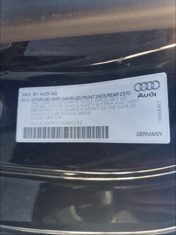 2012 AUDI A5 PREMIUM WAULFAFR7CA044242