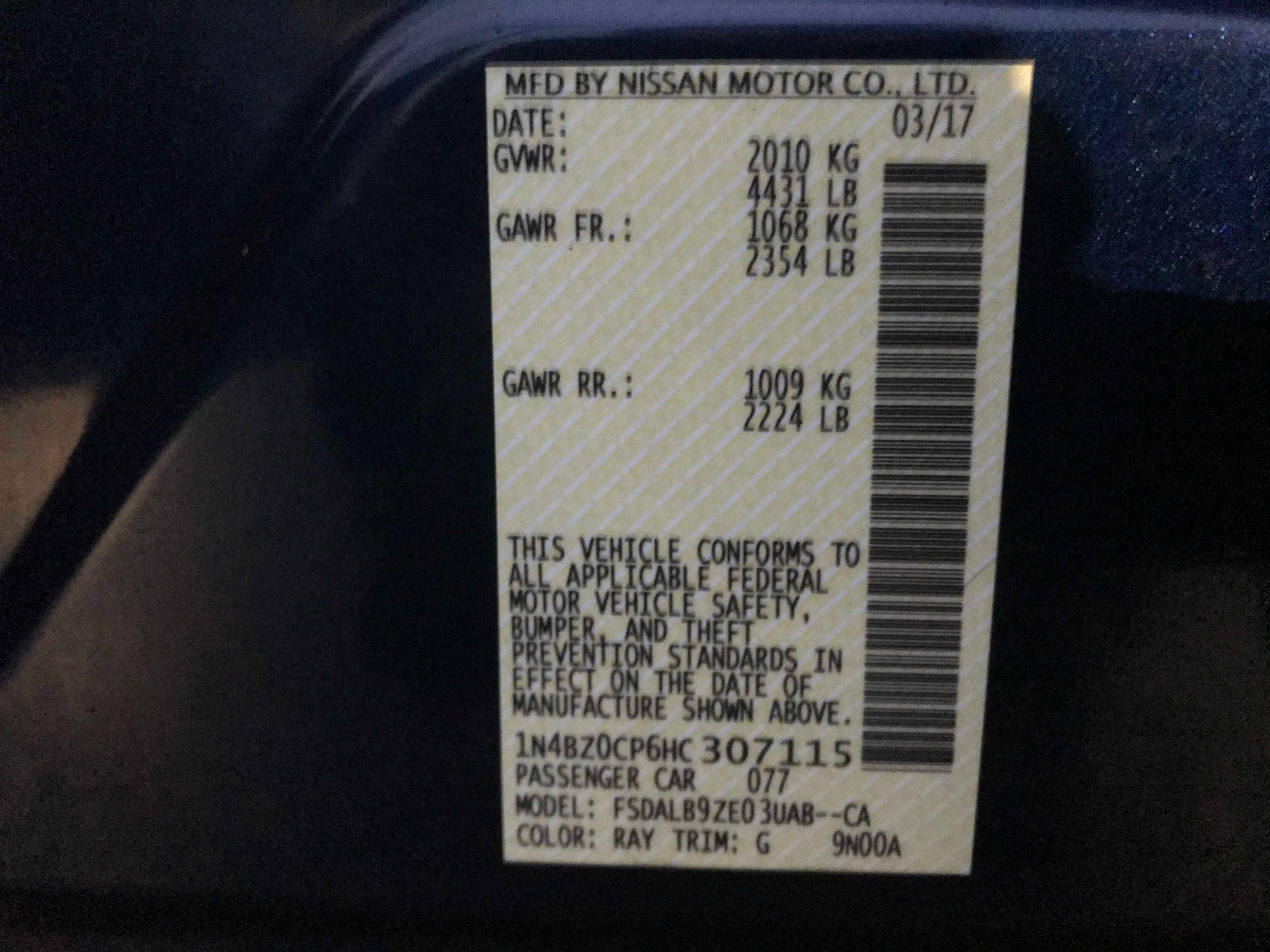 2017 NISSAN LEAF S - 1N4BZ0CP6HC307115