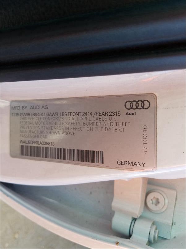 2020 AUDI A3 S-LINE WAUJEGFF0LA038818
