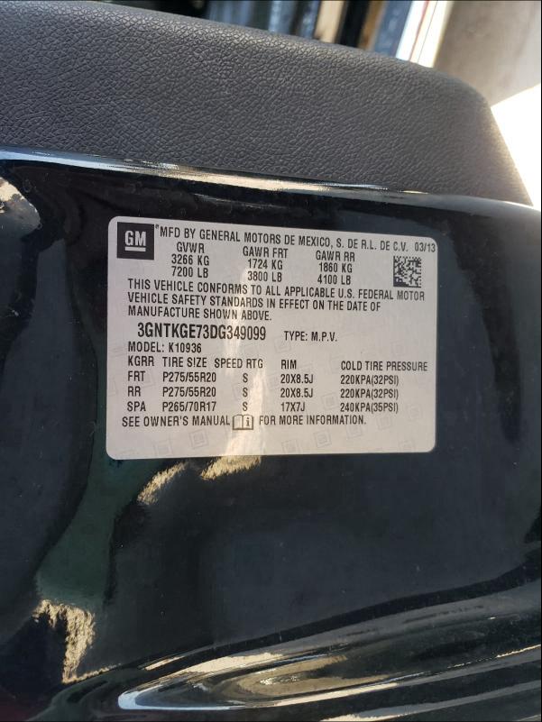 2013 CHEVROLET AVALANCHE 3GNTKGE73DG349099