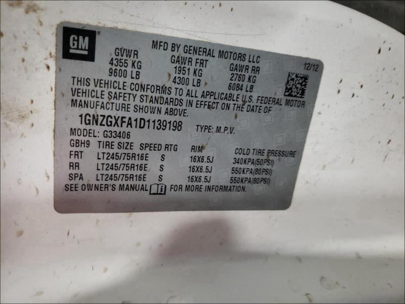 2013 CHEVROLET EXPRESS G3 1GNZGXFA1D1139198
