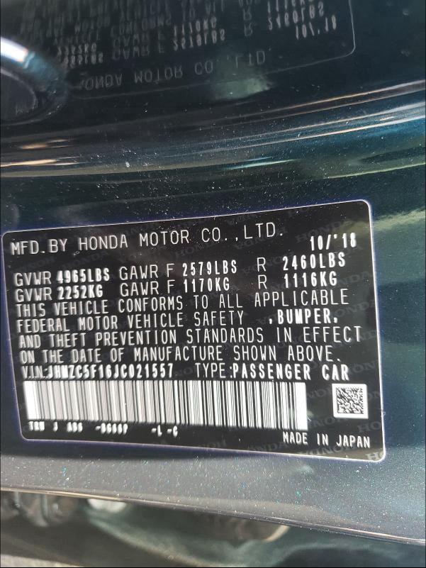 2018 HONDA CLARITY JHMZC5F16JC021557