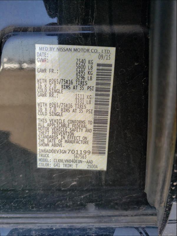2016 NISSAN FRONTIER S 1N6AD0EV3GN701199