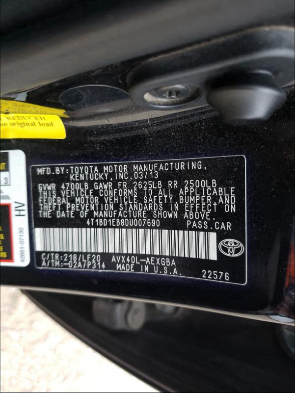 2013 TOYOTA AVALON HYB 4T1BD1EB8DU007690