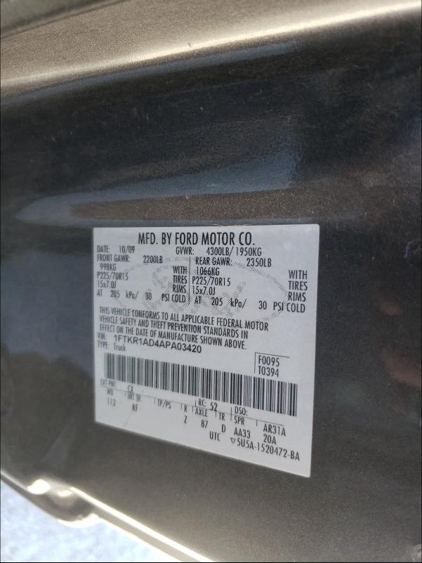 2010 FORD RANGER 1FTKR1AD4APA03420