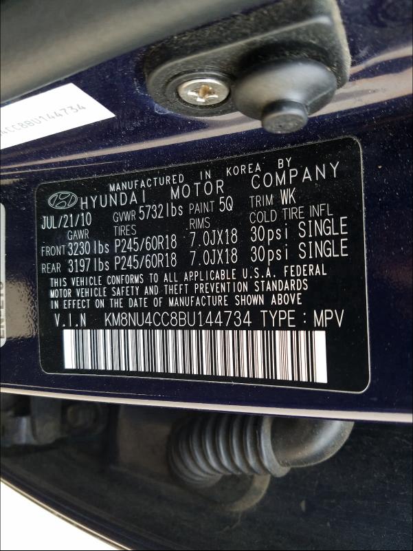 2011 HYUNDAI VERACRUZ G KM8NU4CC8BU144734