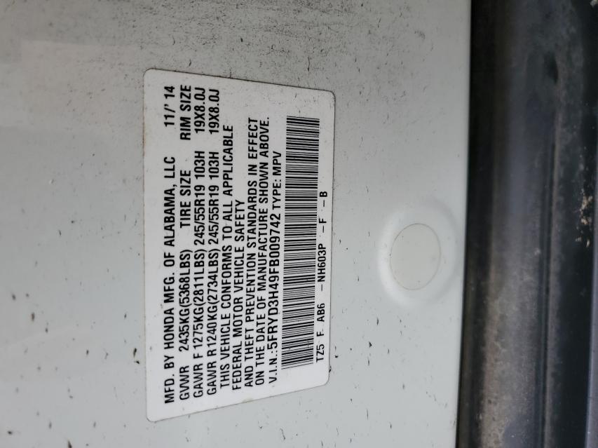 2015 ACURA MDX TECHNO 5FRYD3H49FB009742