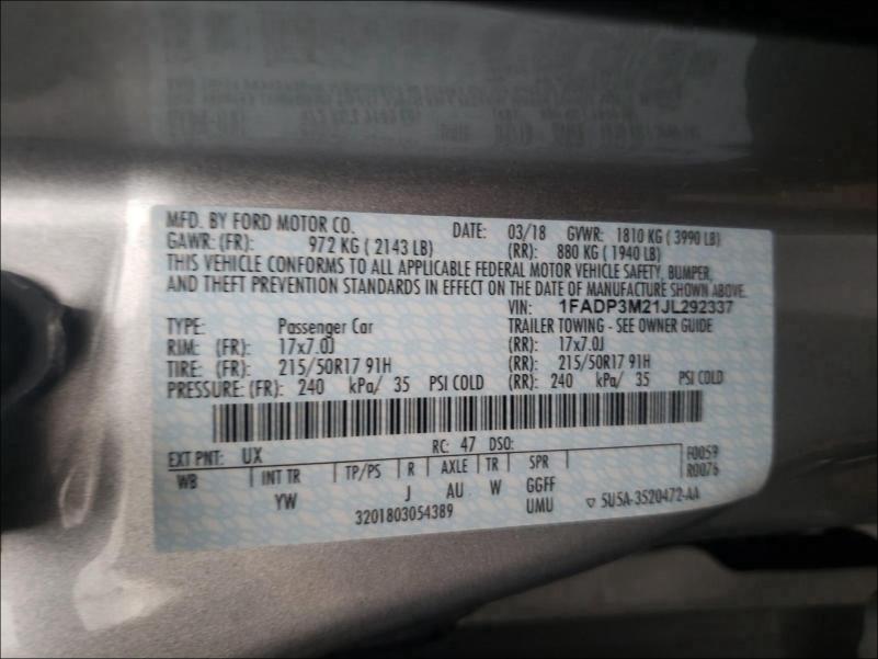 2018 FORD FOCUS SEL 1FADP3M21JL292337