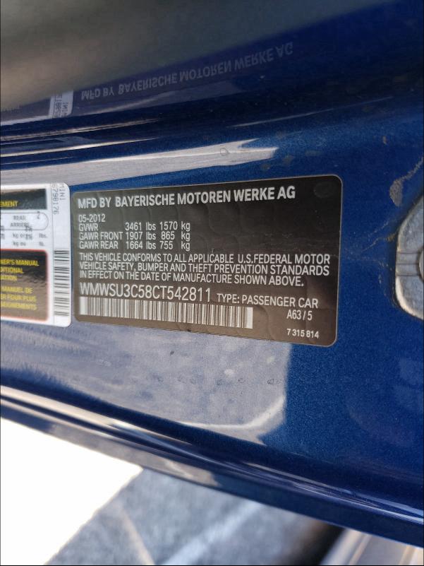 2012 MINI COOPER WMWSU3C58CT542811