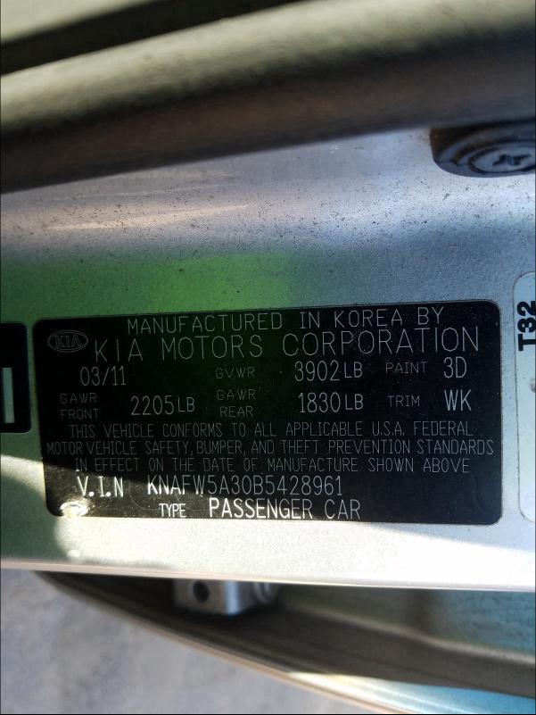 2011 KIA FORTE SX KNAFW5A30B5428961