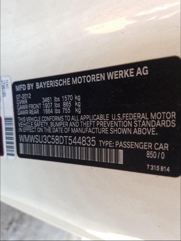 2013 MINI COOPER WMWSU3C58DT544835
