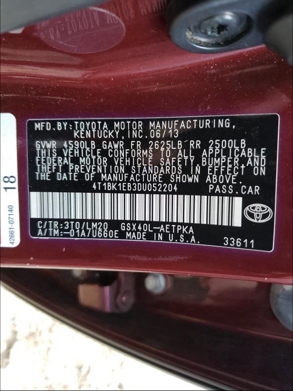 2013 TOYOTA AVALON BAS 4T1BK1EB3DU052204