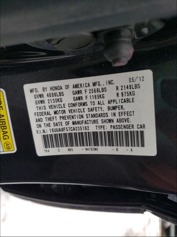 2012 ACURA TL 19UUA8F57CA035182