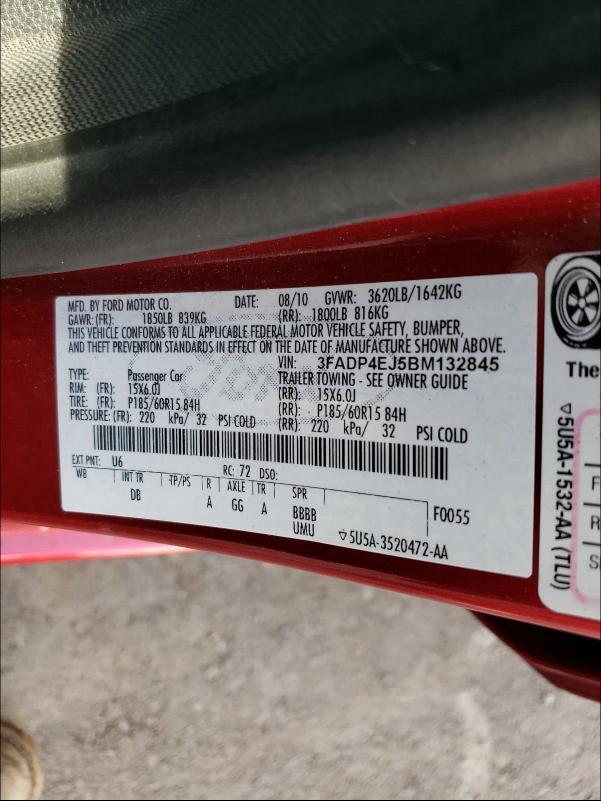 2011 FORD FIESTA 3FADP4EJ5BM132845