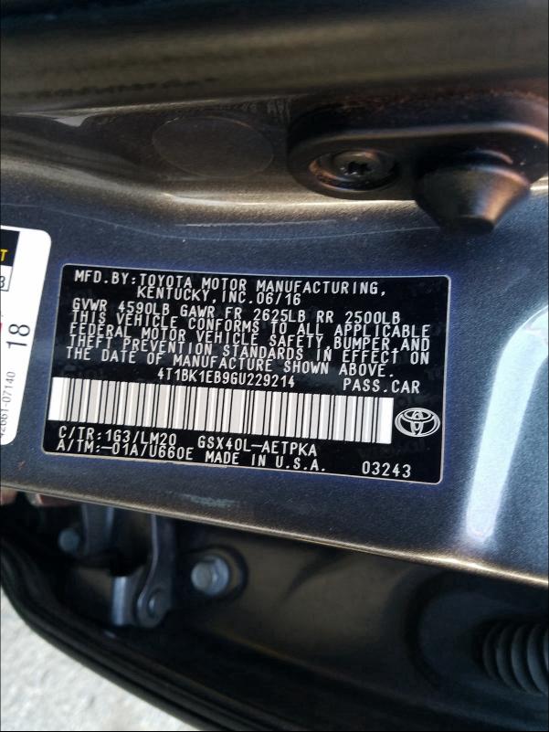 2016 TOYOTA AVALON XLE 4T1BK1EB9GU229214