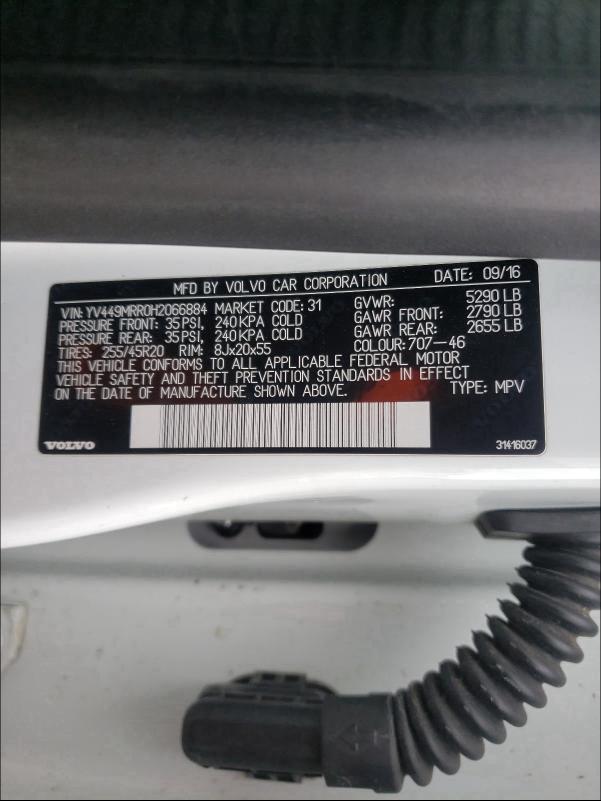 2017 VOLVO XC60 T6 DY YV449MRR0H2066884