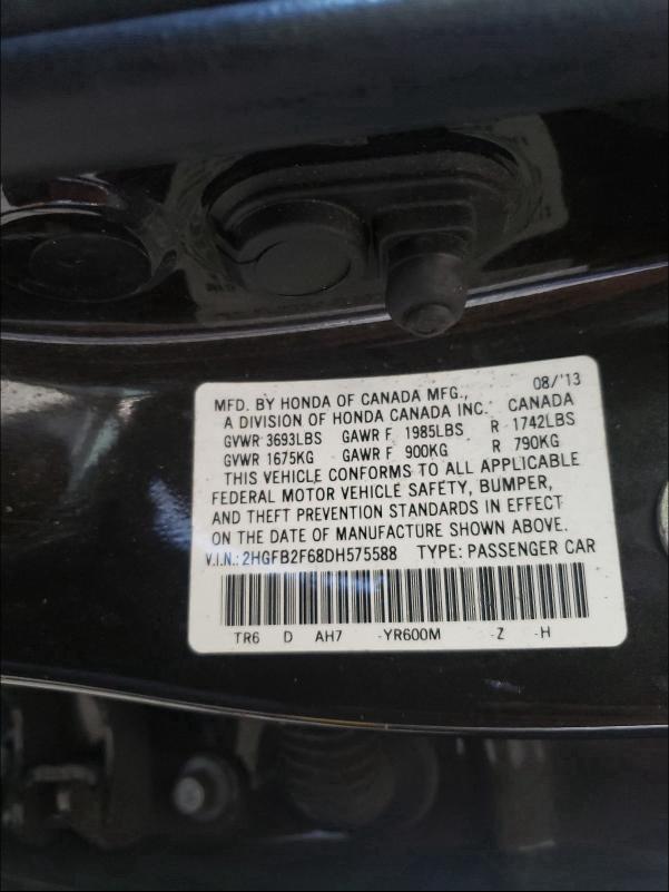 2013 HONDA CIVIC HF 2HGFB2F68DH575588
