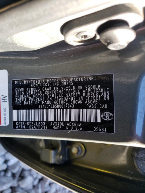 2013 TOYOTA AVALON HYB 4T1BD1EB5DU017643