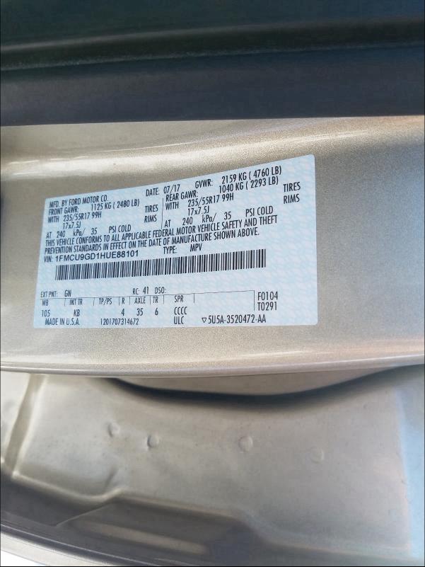 2017 FORD ESCAPE 1FMCU9GD1HUE88101