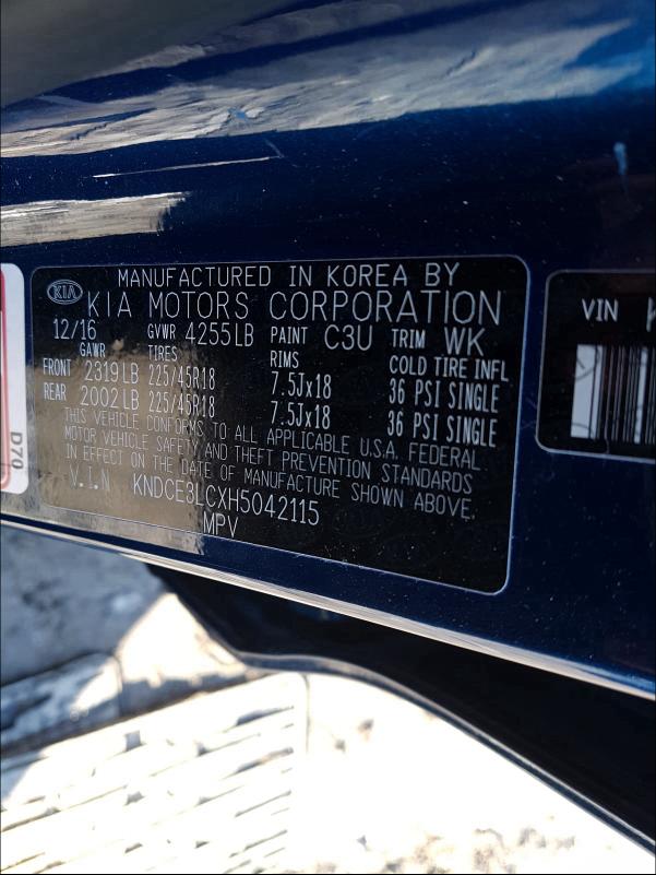 2017 KIA NIRO EX TO KNDCE3LCXH5042115