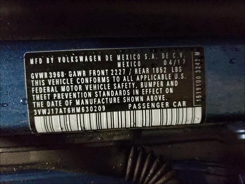 2017 VOLKSWAGEN BEETLE SE 3VWJ17AT6HM630209