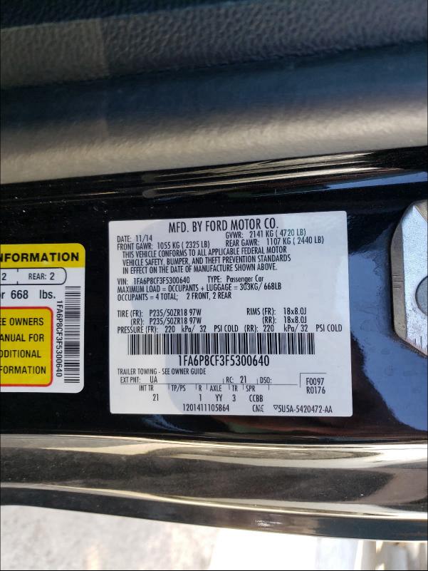 2015 FORD MUSTANG GT 1FA6P8CF3F5300640
