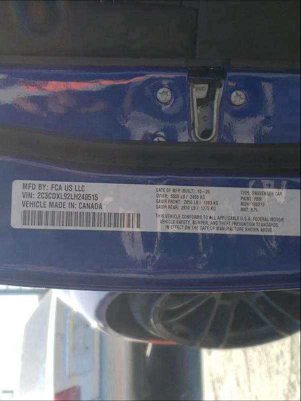 2020 DODGE CHARGER SR 2C3CDXL92LH240515