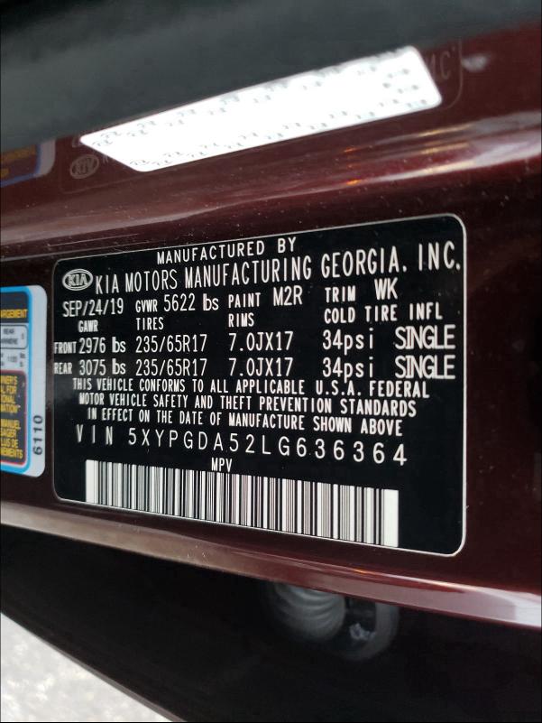 2020 KIA SORENTO S 5XYPGDA52LG636364