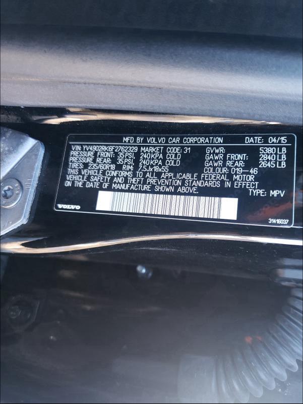 2015 VOLVO XC60 T6 PR YV4902RK6F2762329