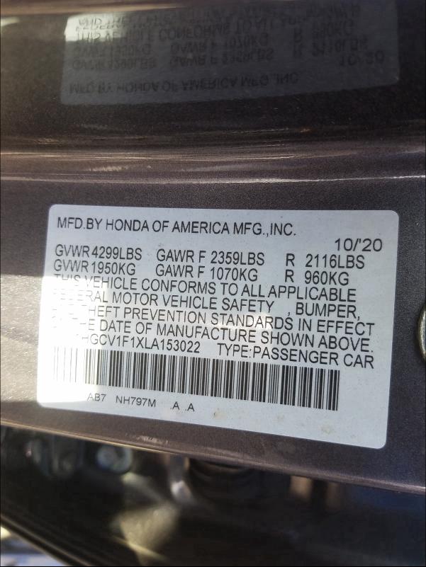 2020 HONDA ACCORD LX - 1HGCV1F1XLA153022