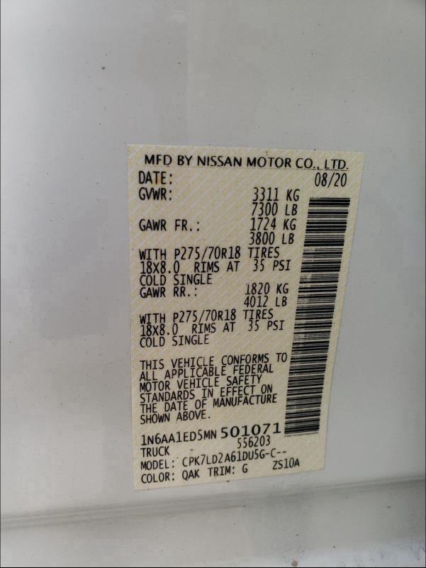 2021 NISSAN TITAN SV 1N6AA1ED5MN501071