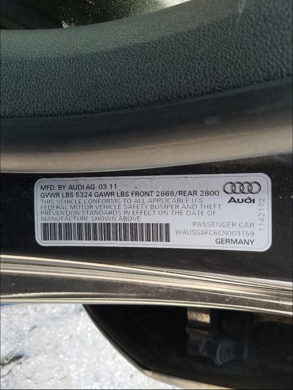 2012 AUDI A7 PRESTIG WAUSGAFC6CN003159