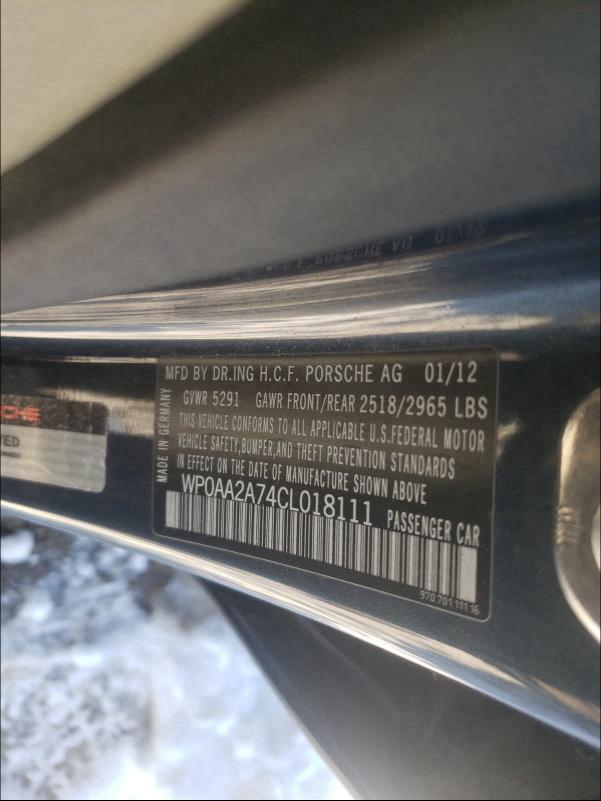 2012 PORSCHE PANAMERA 2 WP0AA2A74CL018111