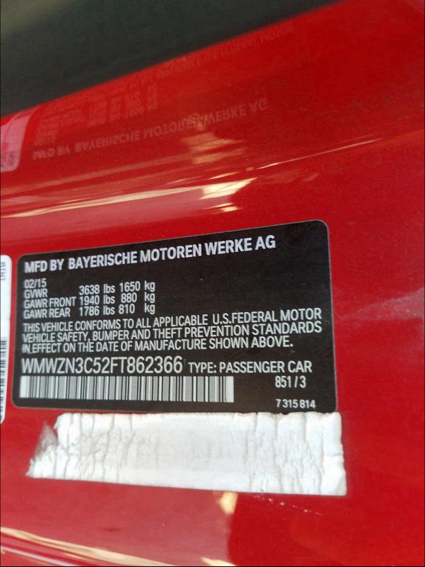 2015 MINI COOPER S WMWZN3C52FT862366