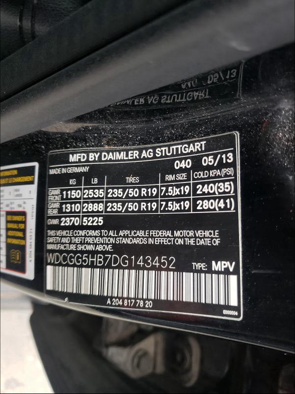 2013 MERCEDES-BENZ GLK 350 WDCGG5HB7DG143452