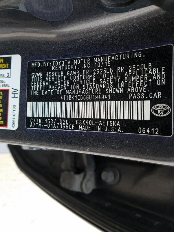 2016 TOYOTA AVALON XLE 4T1BK1EB6GU194941