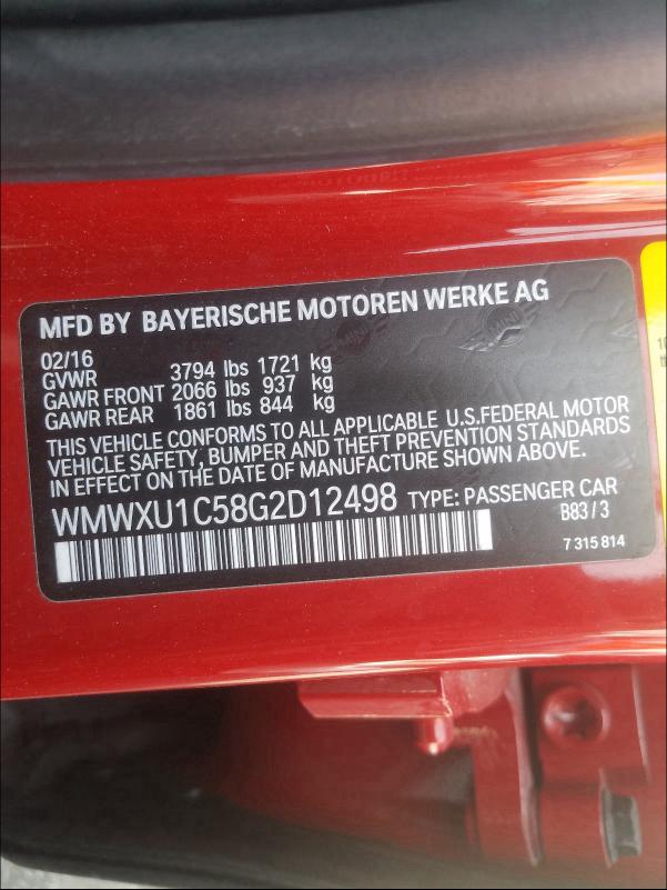 2016 MINI COOPER WMWXU1C58G2D12498