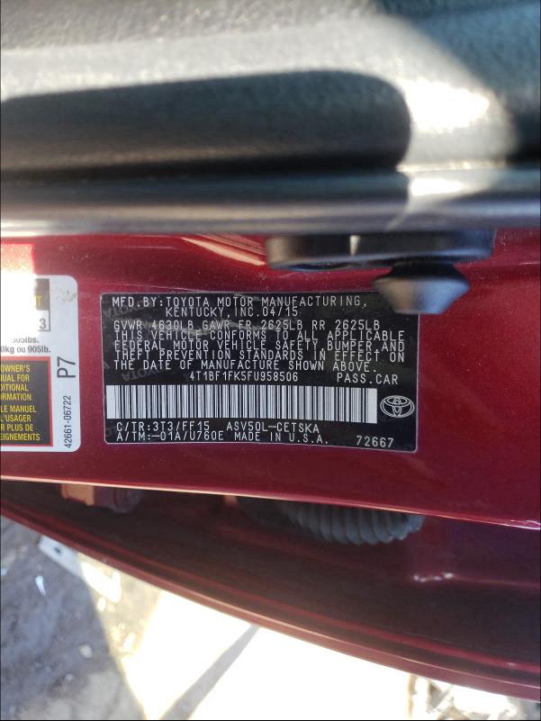 2015 TOYOTA CAMRY LE 4T1BF1FK5FU958506