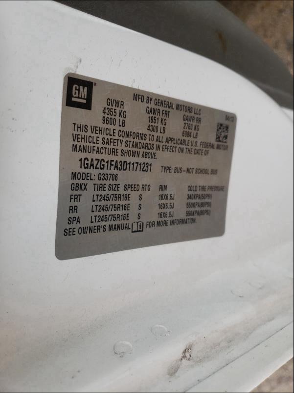 2013 CHEVROLET EXPRESS G3 1GAZG1FA3D1171231