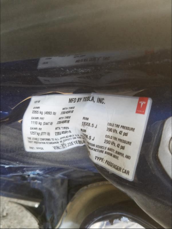 2018 TESLA MODEL 3 5YJ3E1EB5JF182585