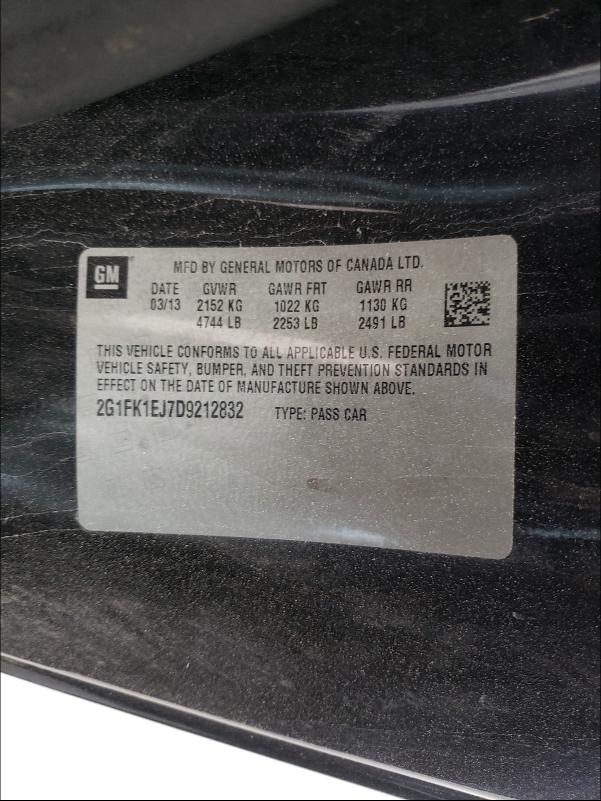 2013 CHEVROLET CAMARO 2SS 2G1FK1EJ7D9212832