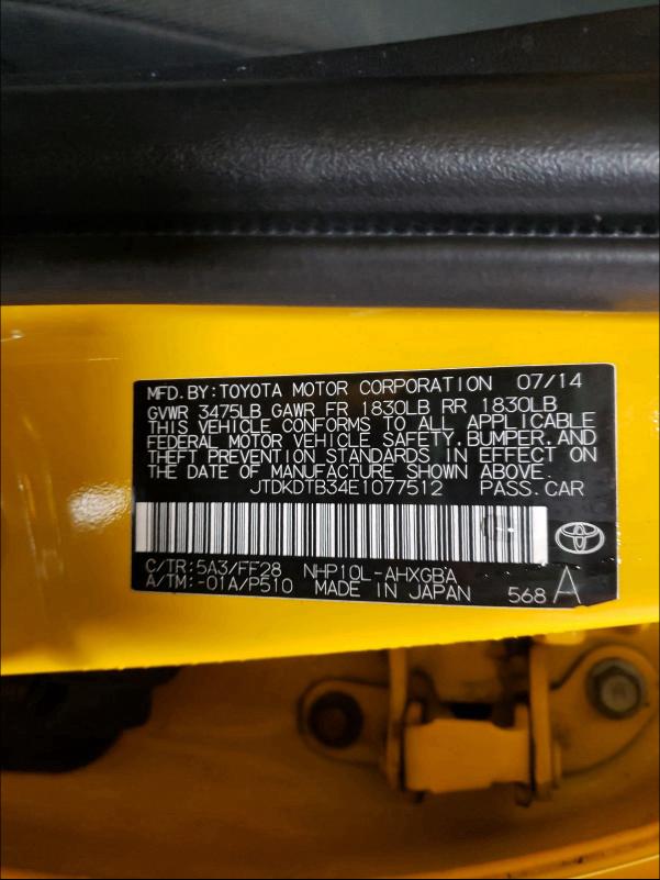2014 TOYOTA PRIUS C JTDKDTB34E1077512