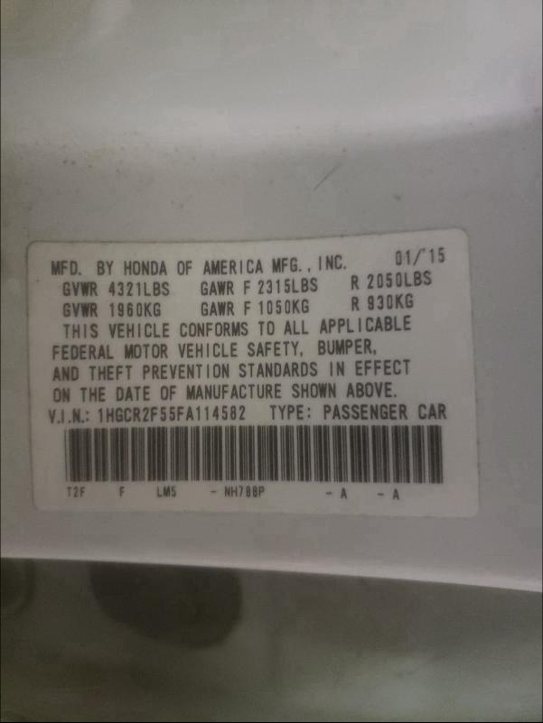 2015 HONDA ACCORD S 1HGCR2F55FA114582