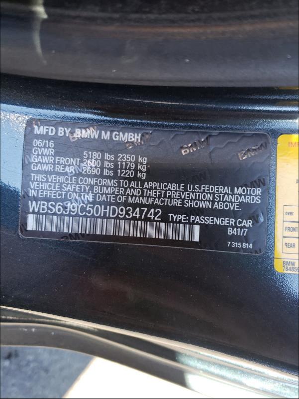 2017 BMW M6 WBS6J9C50HD934742