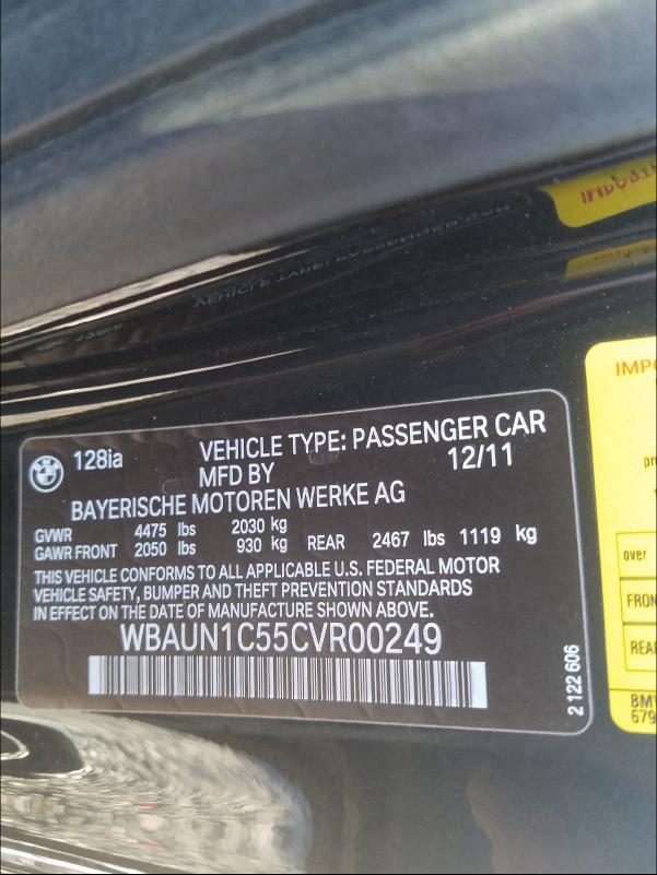 2012 BMW 128 I WBAUN1C55CVR00249