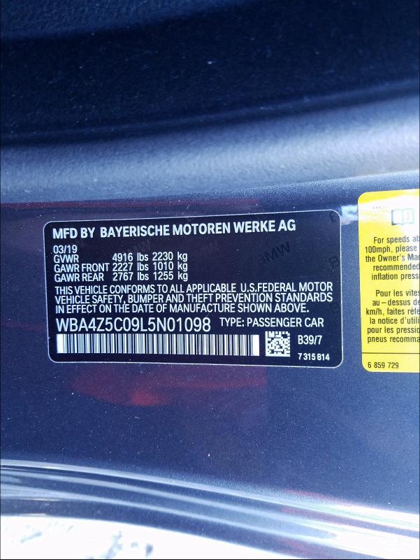 2020 BMW 440I WBA4Z5C09L5N01098